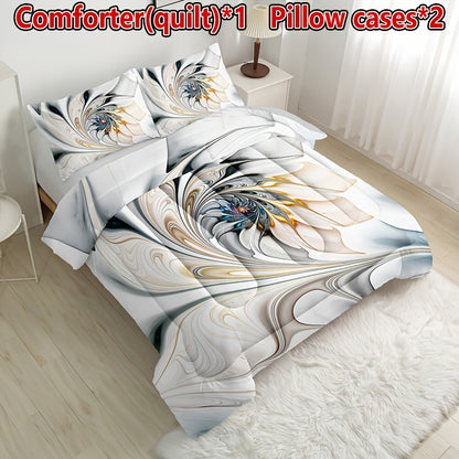 3pcs Marble Pattern Stripe Quilt Set (1 Quilt + 2 Pillowcases Without Pillow Core), All Season Quilted Bedding Soft Comfortable Breathable Print For Home Dorm