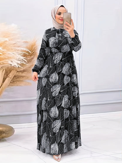 Stylish Plant Print Ramadan Modest Dress - Flowy & Comfortable Loose Fit Long Sleeve Abayas Style - Perfect Casual Wear for Women - Ramadan Collection