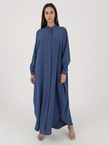 Ramadan Elegance - Solid Batwing Kaftan Dress with Flowy Split Maxi Length - Premium Womens Clothing for a Timeless Look