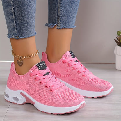 Ultra-Comfortable Women's Knitted Air Cushion Low Top Running Shoes - Breathable, Lightweight, Shock-Absorbing, Slip-Resistant, Lace-Up Design for Outdoor Athletic Activities - Perfect for Fitness, Jogging, Hiking, and Casual Wear