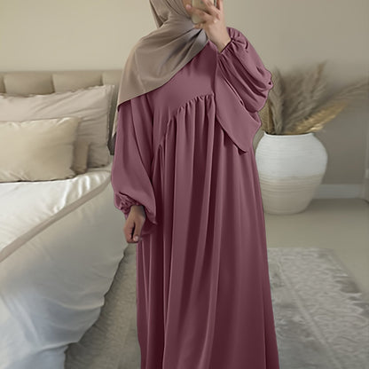 Stunning Ruffle Hem Maxi Dress - Elegant Lantern Sleeves, Modest Loose Fit, Solid Color, Women's Clothing for Everyday Elegance