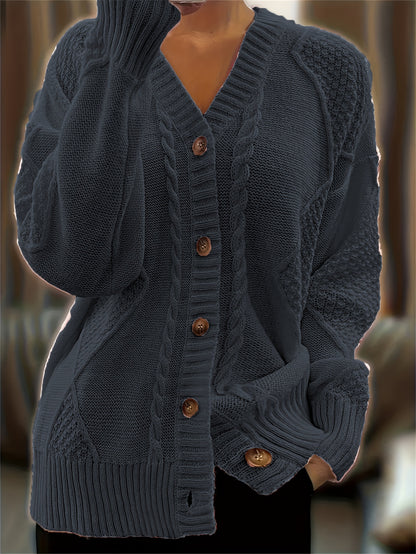 Cozy Solid Color Knitted Cardigan - Button Front, V Neck, Long Sleeve, Micro Elasticity, Elegant Style - Perfect for Fall and Winter, Hand Wash or Dry Clean, Womens Casual Clothing