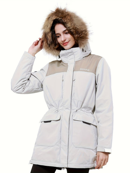 Women's Contrast Color Winter Down Jacket With Flap Pocket - Thickened & Warm Sports Puff Coat