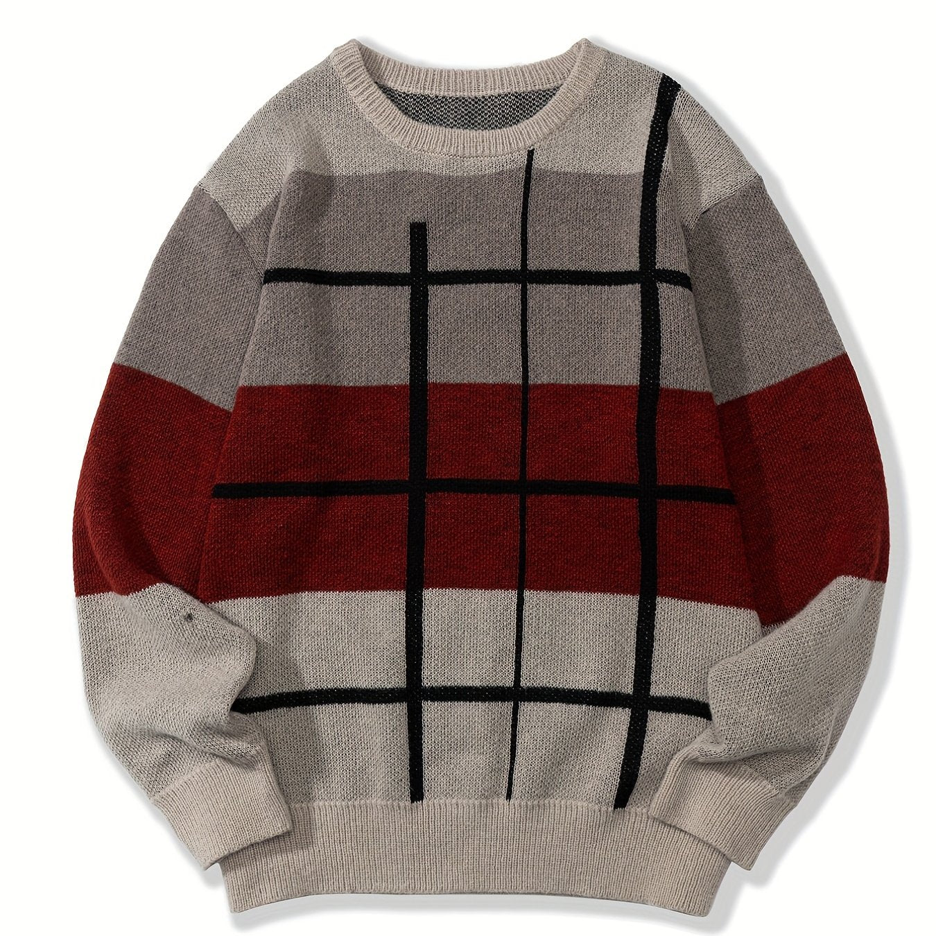 Mens Soft Knit Color Block Sweater - Stylish, Warm & Stretchy - Versatile Crew Neck Pullover for Autumn Winter