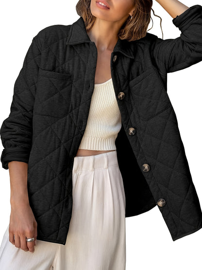 Womens Casual Lapel Collared Lightweight Quilted Jackets Fall Winter Warm Loose Puffer Outerwear