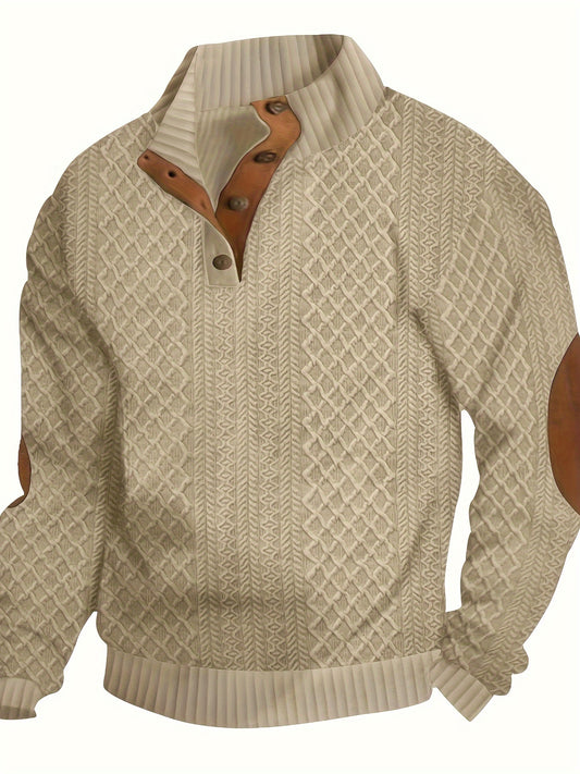 Mens Vintage-Inspired V-Neck Sweatshirt - Comfort Fit, Stand Collar, Durable for Fall/Winter