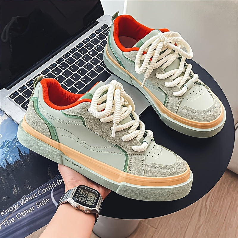 Men's Trendy Street Style Low Top Skateboard Shoes, Comfy Non Slip Rubber Sole Lace Up Sneakers For Men's Outdoor Activities