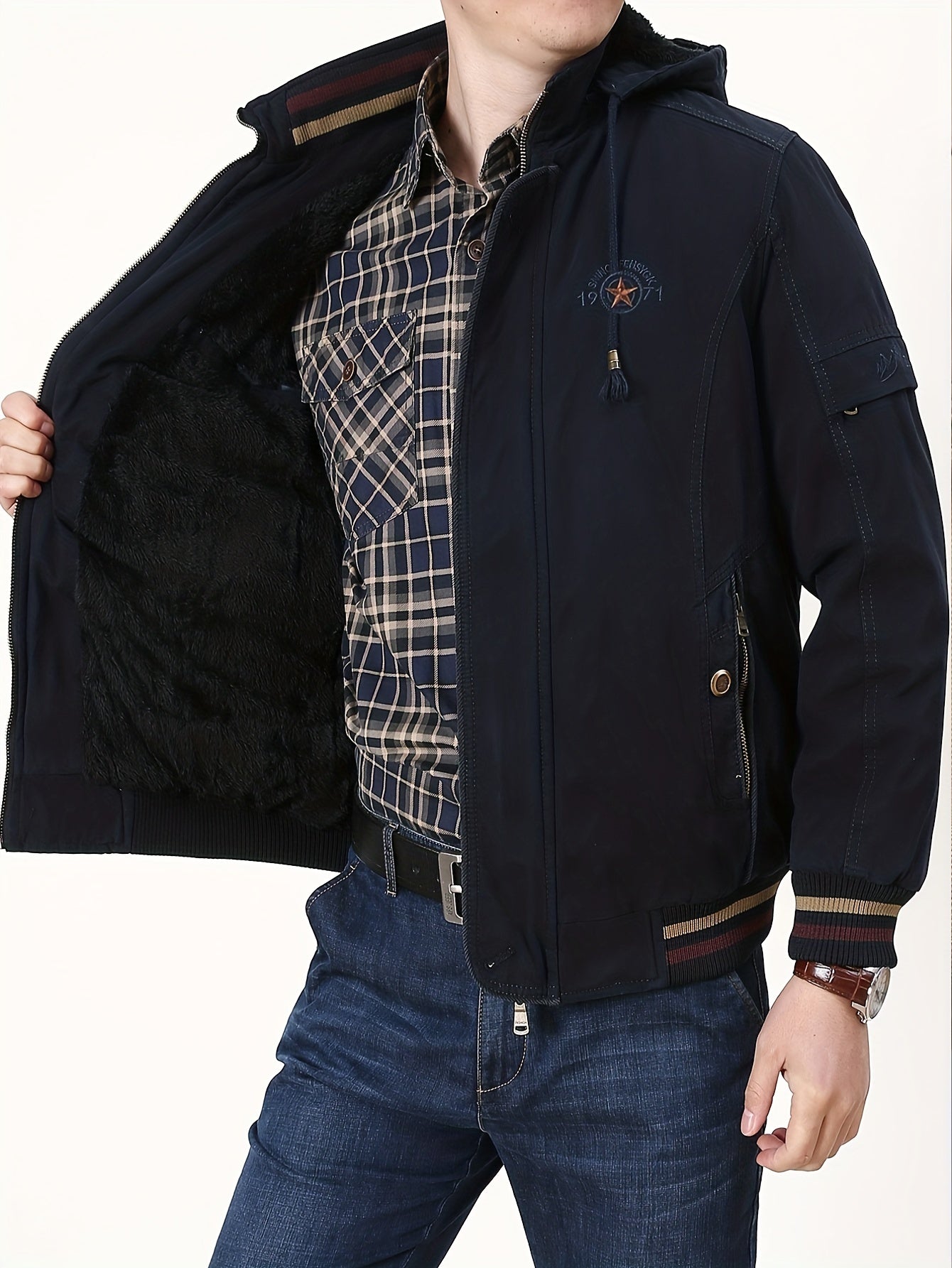 Men's Warm Fleece Cotton Hooded Jacket, Casual Warm Thick Coat For Fall Winter, Father's Gift