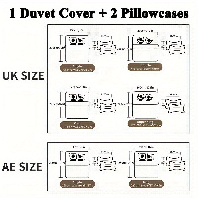 3pcs Multi-color Polyester Bedding Set, 1pc * Duvet Cover + 2pcs * Pillowcase, Without Pillow Core