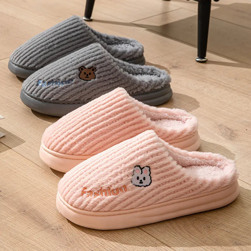 GAI Free shipping plush slippers women Winter white brown black warm soft-soled couple slippers