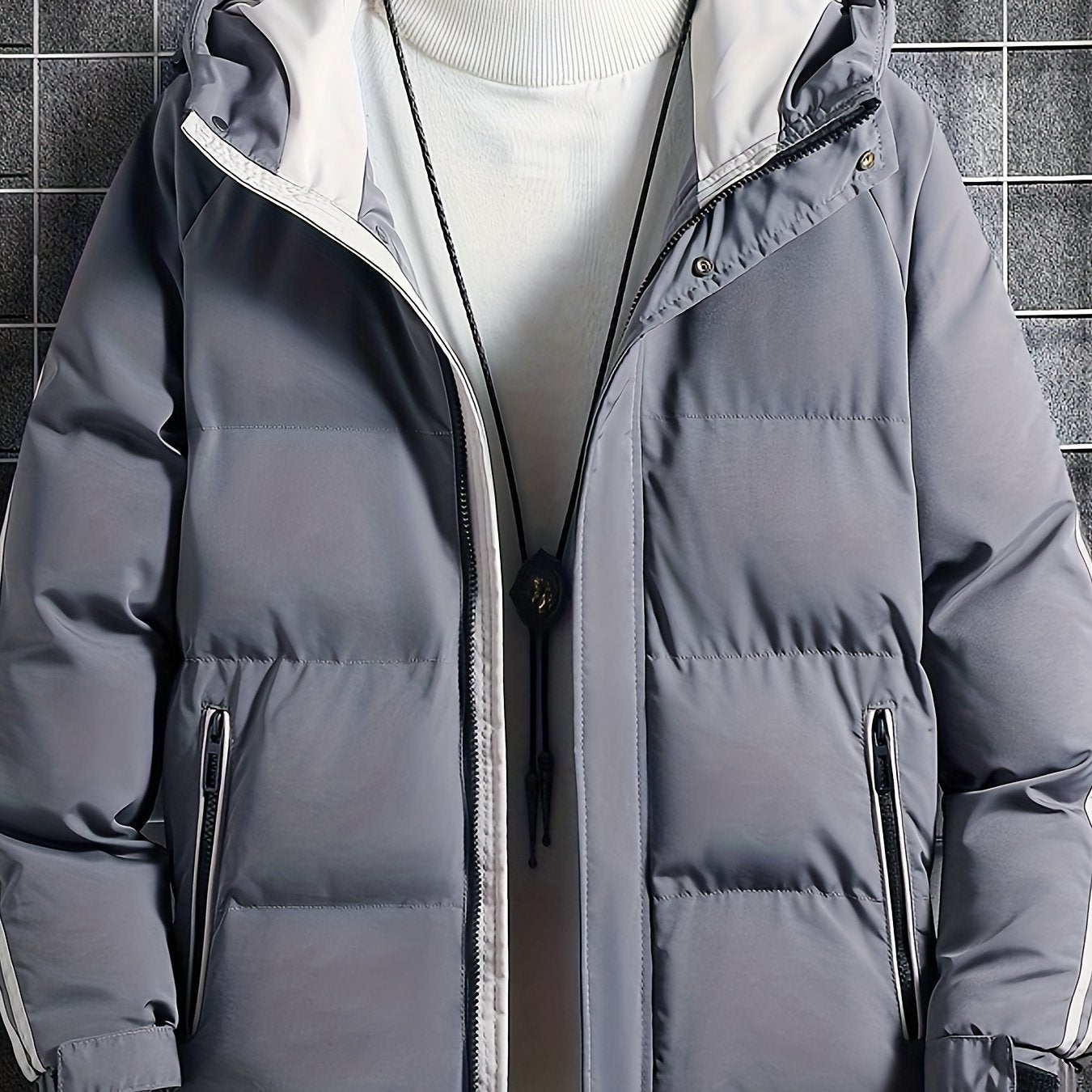 Men's Warm Hooded Jacket For Winter, Thickened Zipper Up Long Sleeve Coats For Outdoor Activities