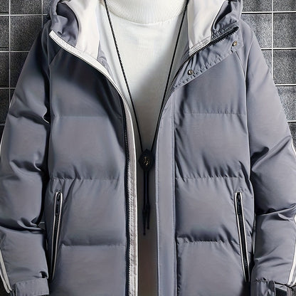 Men's Warm Hooded Jacket For Winter, Thickened Zipper Up Long Sleeve Coats For Outdoor Activities