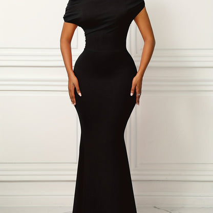 Sleeveless Asymmetrical Neck Bodycon Maxi Dress - Elegant Mermaid Silhouette Gown for Evening & Weddings