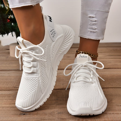 Women's Knitted Sports Shoes, Lightweight Lace Up Low Top Running & Tennis Sneakers, Breathable Gym Trainers for Holiday