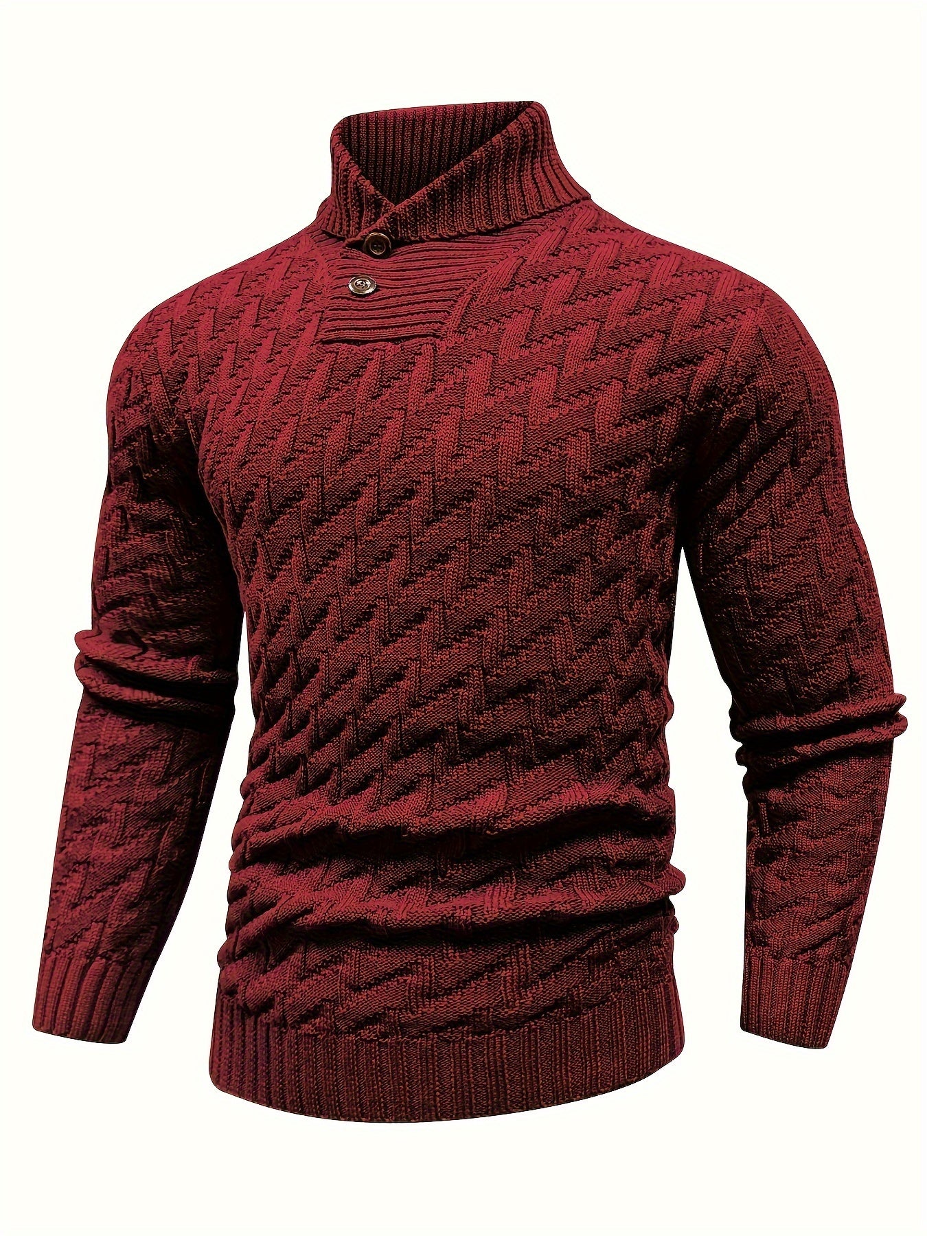 Stylish Mens Solid Color Textured Lapel Sweater - Warm, Fashionable Commuter Wear for Autumn and Winter - Soft, Breathable, and Comfortable