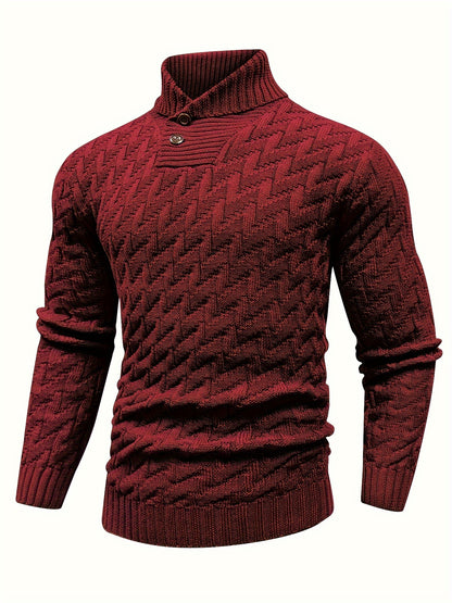 Stylish Mens Solid Color Textured Lapel Sweater - Warm, Fashionable Commuter Wear for Autumn and Winter - Soft, Breathable, and Comfortable