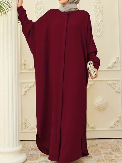 Ramadan Elegance - Solid Batwing Kaftan Dress with Flowy Split Maxi Length - Premium Womens Clothing for a Timeless Look