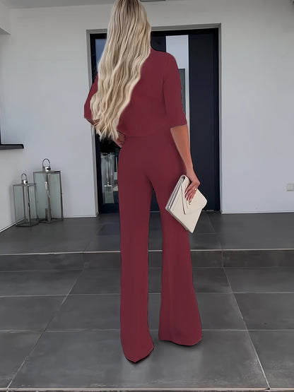 Two-Piece Solid Color Jacket and High Waist Straight Pants Set - Classic Combination for Chic and Comfortable Everyday Wear