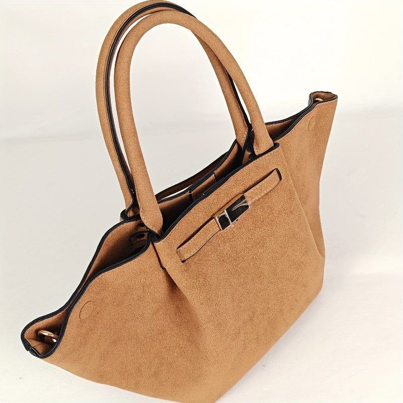 Luxurious Deep Brown PU Suede Tote Bag - Spacious Interior, Secure Buckle Closure, Non-Washable, No Edge Oiling, Autumn and Winter Must-Have, Stylish Accessory for Daily Use