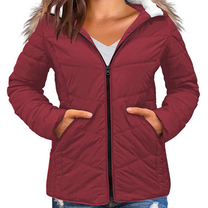 Women's Outerwear Solid Zip Pocket Casual Hooded Cropped Down Jacket