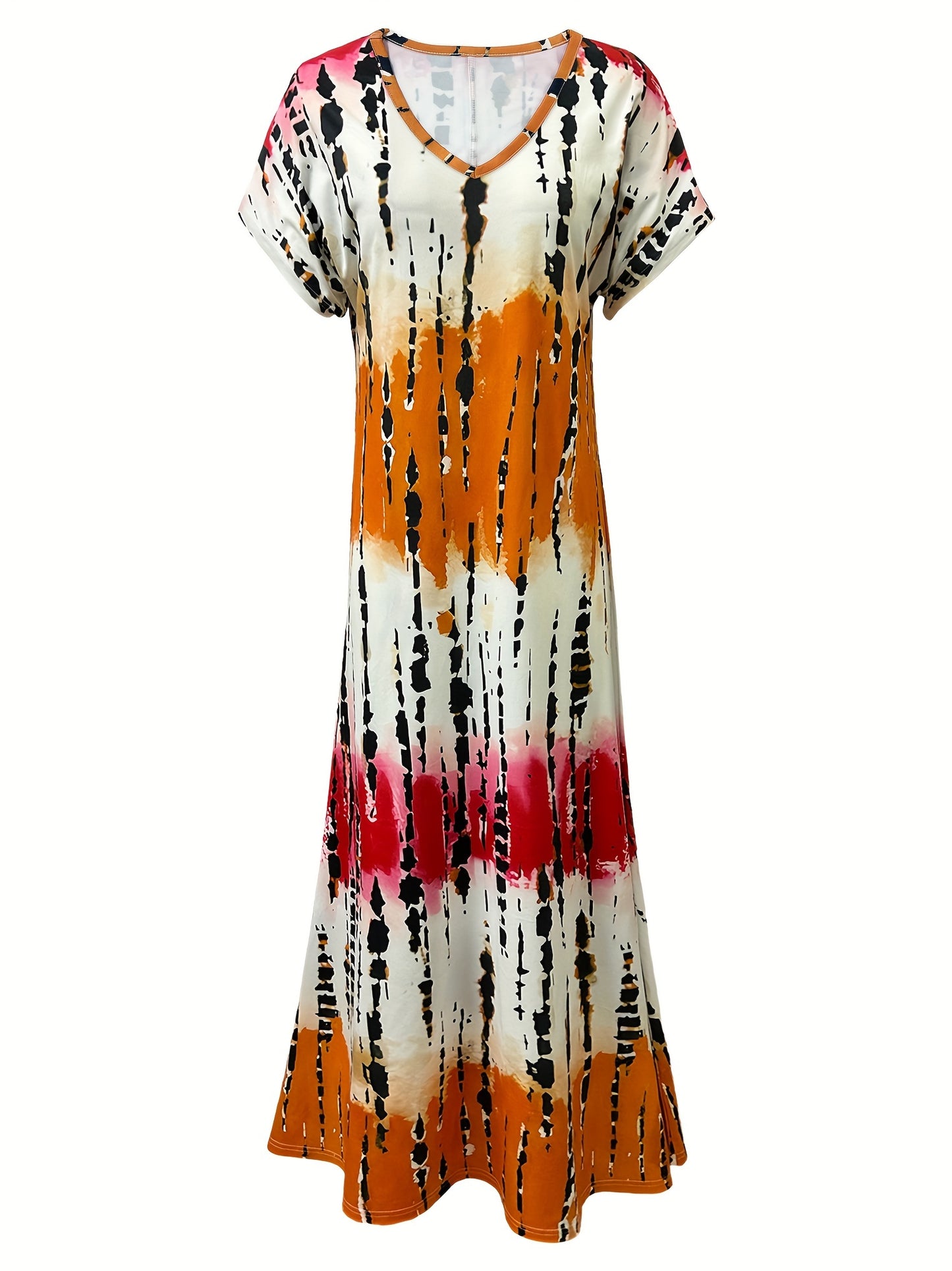 Vibrant Asymmetrical V-Neck Tie Dye Dress - Elegant, Semi-Sheer, Micro Elastic Polyester Fabric, Customized Pendulum Style for Women - Perfect for Spring and Summer Seasons