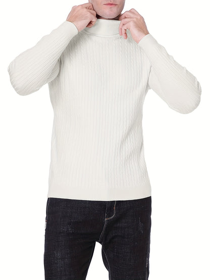 Plus Size Soft Cable Knit Sweater - Fashionable Turtleneck Pullover with Classic Style for Cold Fall and Winter Days - Perfect for Mens Casual Clothing