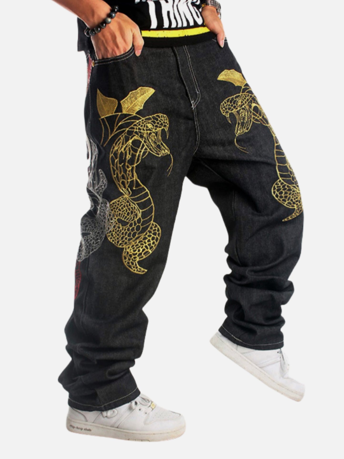 Trendy Embroidered Loose Fit Skateboard Jeans - Men's West Coast Street Hip Hop Dance Jeans - Comfortable, Relaxed, Stylish, and Fashionable Pants for Everyday Wear