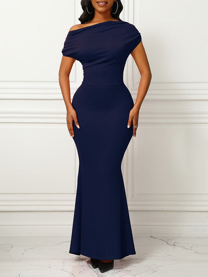 Sleeveless Asymmetrical Neck Bodycon Maxi Dress - Elegant Mermaid Silhouette Gown for Evening & Weddings