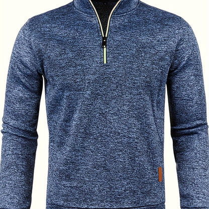 Men's Stylish Fleece Sweater Coat - Soft Lightweight Zipper Neckline Design, Autumn and Winter Essential, Versatile Top for Casual Daily Wear - Sleeve Style, Relaxed Fit, and Cozy Texture