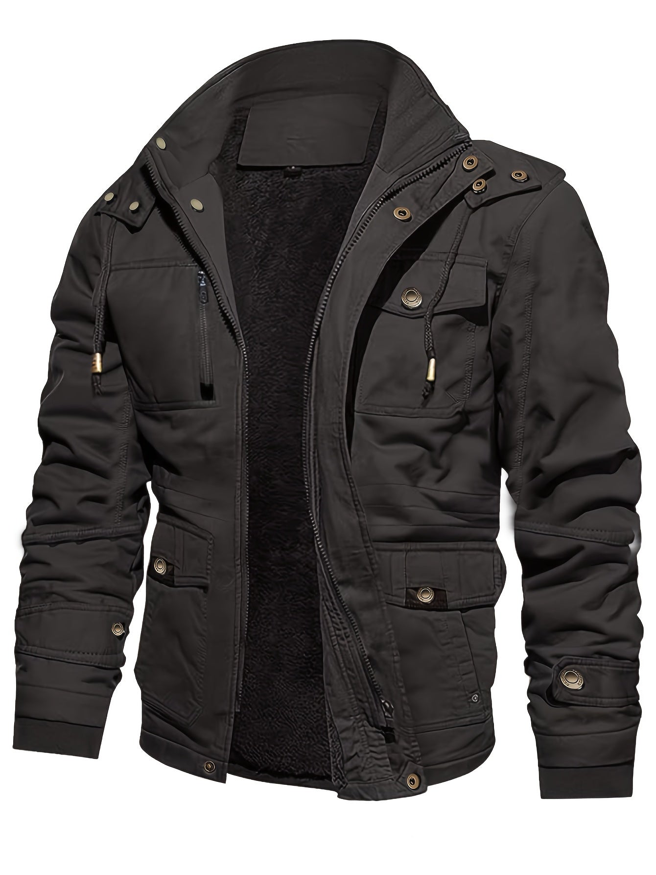 Mens Fashionable Fleece-Lined Cargo Jacket - Stylish & Warm with Multiple Pockets for Fall/Winter Outfits