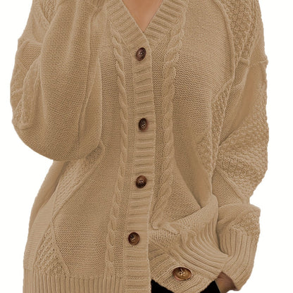 Cozy Solid Color Knitted Cardigan - Button Front, V Neck, Long Sleeve, Micro Elasticity, Elegant Style - Perfect for Fall and Winter, Hand Wash or Dry Clean, Womens Casual Clothing