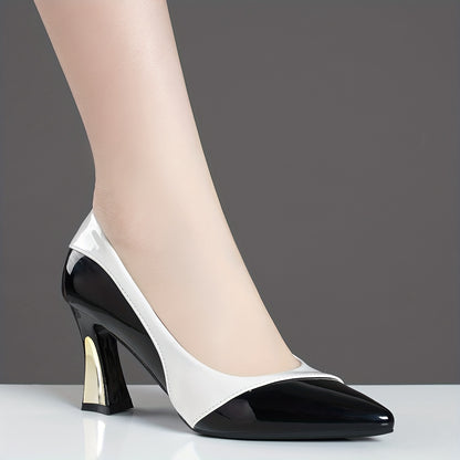 Chic Contrast Color Point Toe High Heels - Elegant Slip-On Dress Pumps for Sophisticated Style - Perfect for Formal Occasions