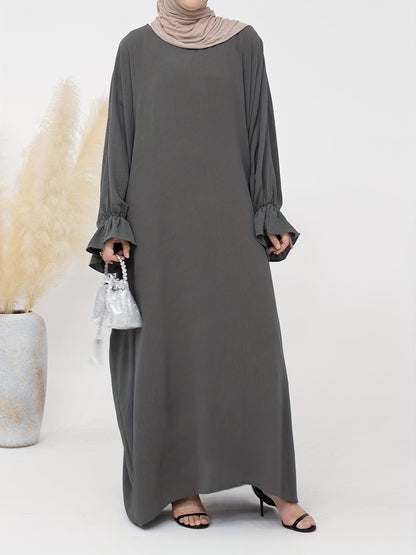 Solid Color Long Sleeve Abayas Dress, Elegant Maxi Length Loose Dress, Women's Clothing