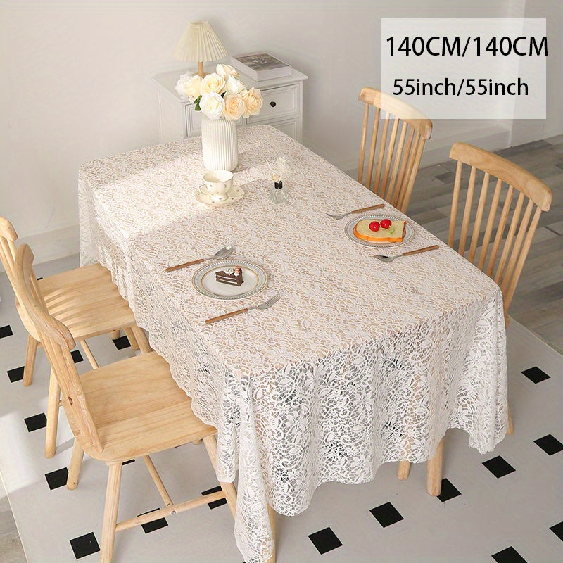 1pc Exquisite Shabby Chic White Floral Lace Tablecloth - Elegant Dining Tablecloths with Handmade Knitted Crocheted Design, Vintage-Inspired Table Topper for Special Occasions and Everyday Use