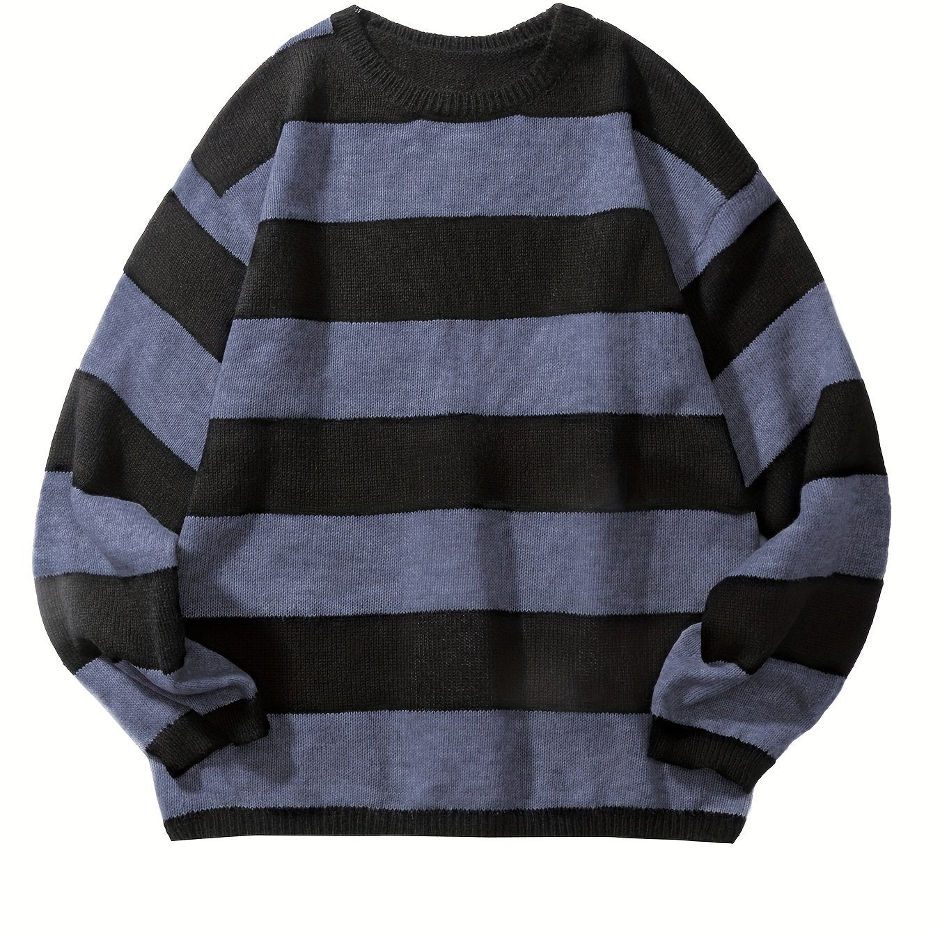 Retro Chic Knitted Sweater for Men - Soft, Warm, Slightly Stretchy Crew Neck Pullover with Preppy Striped Pattern for Fall and Winter - K-Pop Inspired, Casual, Comfortable, and Versatile