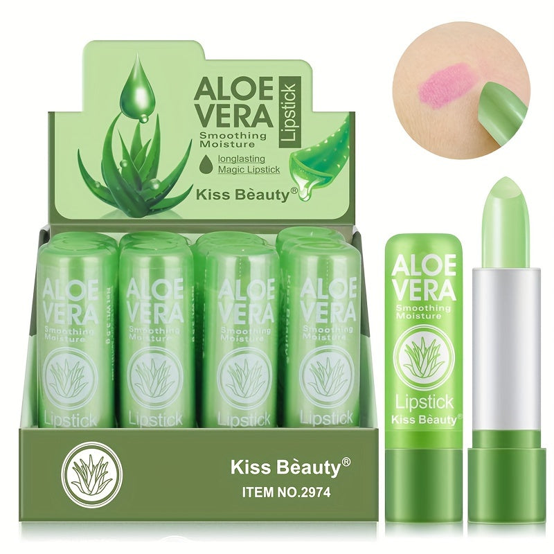 Aloe Vera Color Changing Lipstick, Long Lasting Moisturizing Temperature Color Changing Aloe Vera Lip Gloss Lip Balm, Green Lipstick That Turns Pink Magic Lipstick Makeup Valentine's Day Gifts