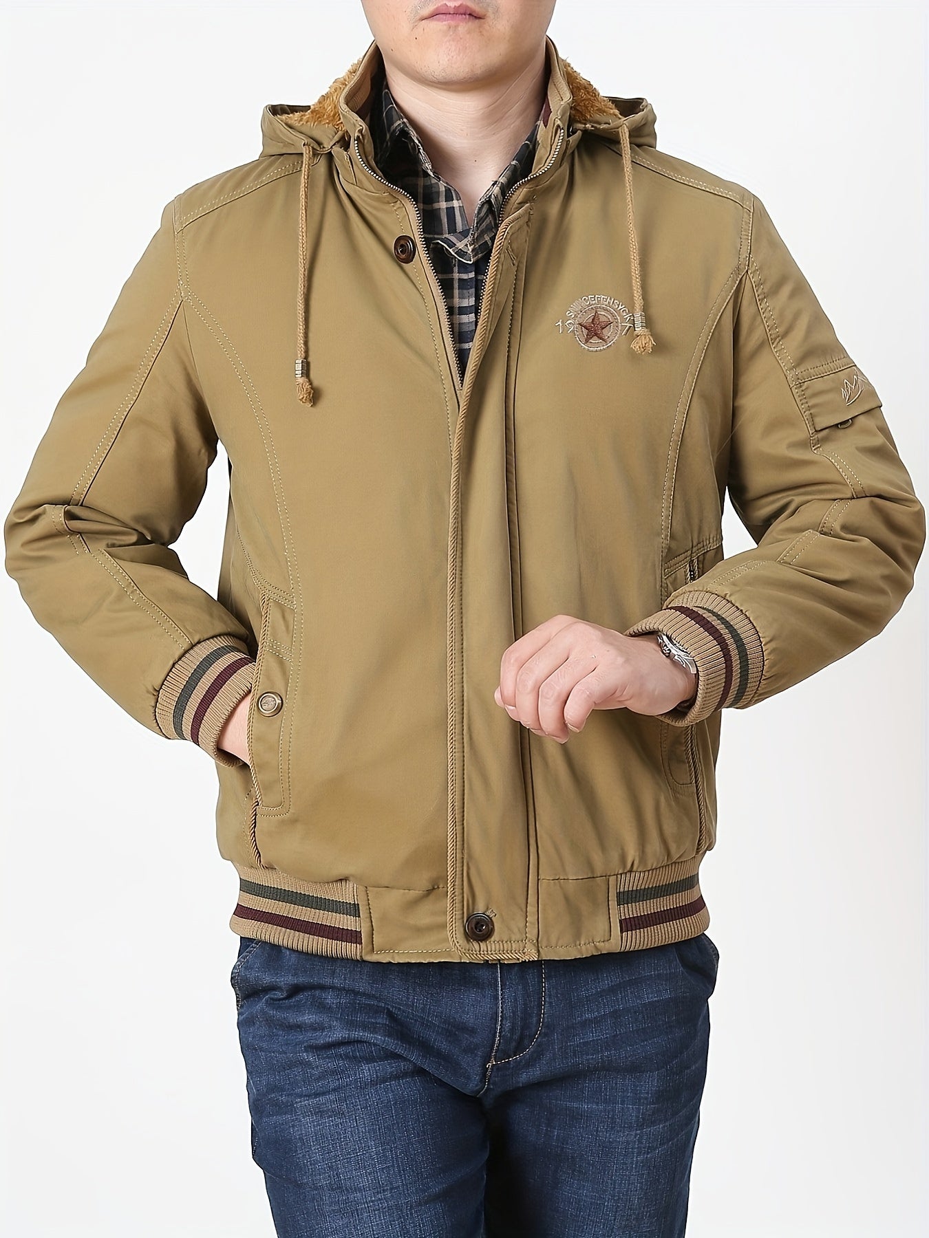 Men's Warm Fleece Cotton Hooded Jacket, Casual Warm Thick Coat For Fall Winter, Father's Gift