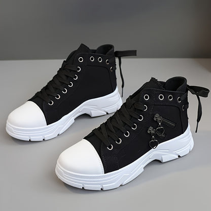 Womens Canvas Platform Sneakers - Zipper Detail, Lace-Up High Tops - Comfortable Sporty Style for All-Occasions