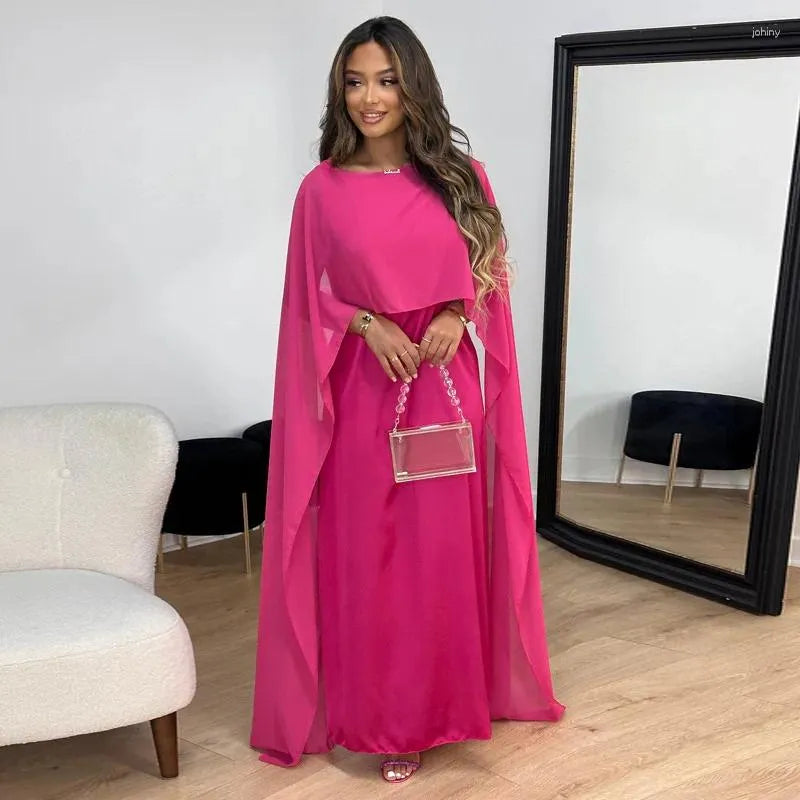 Casual Dresses Women Elegant Solid Cocktail Maxi Dress Cape Sleeve Patchwork Formal Evening Party Wedding Long