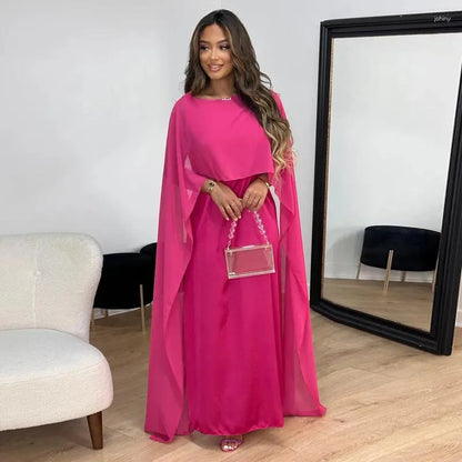 Casual Dresses Women Elegant Solid Cocktail Maxi Dress Cape Sleeve Patchwork Formal Evening Party Wedding Long