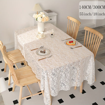 1pc Exquisite Shabby Chic White Floral Lace Tablecloth - Elegant Dining Tablecloths with Handmade Knitted Crocheted Design, Vintage-Inspired Table Topper for Special Occasions and Everyday Use