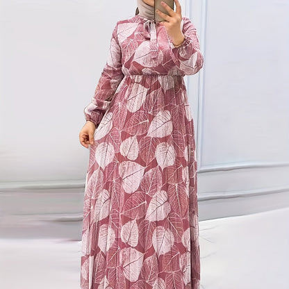 Stylish Plant Print Ramadan Modest Dress - Flowy & Comfortable Loose Fit Long Sleeve Abayas Style - Perfect Casual Wear for Women - Ramadan Collection