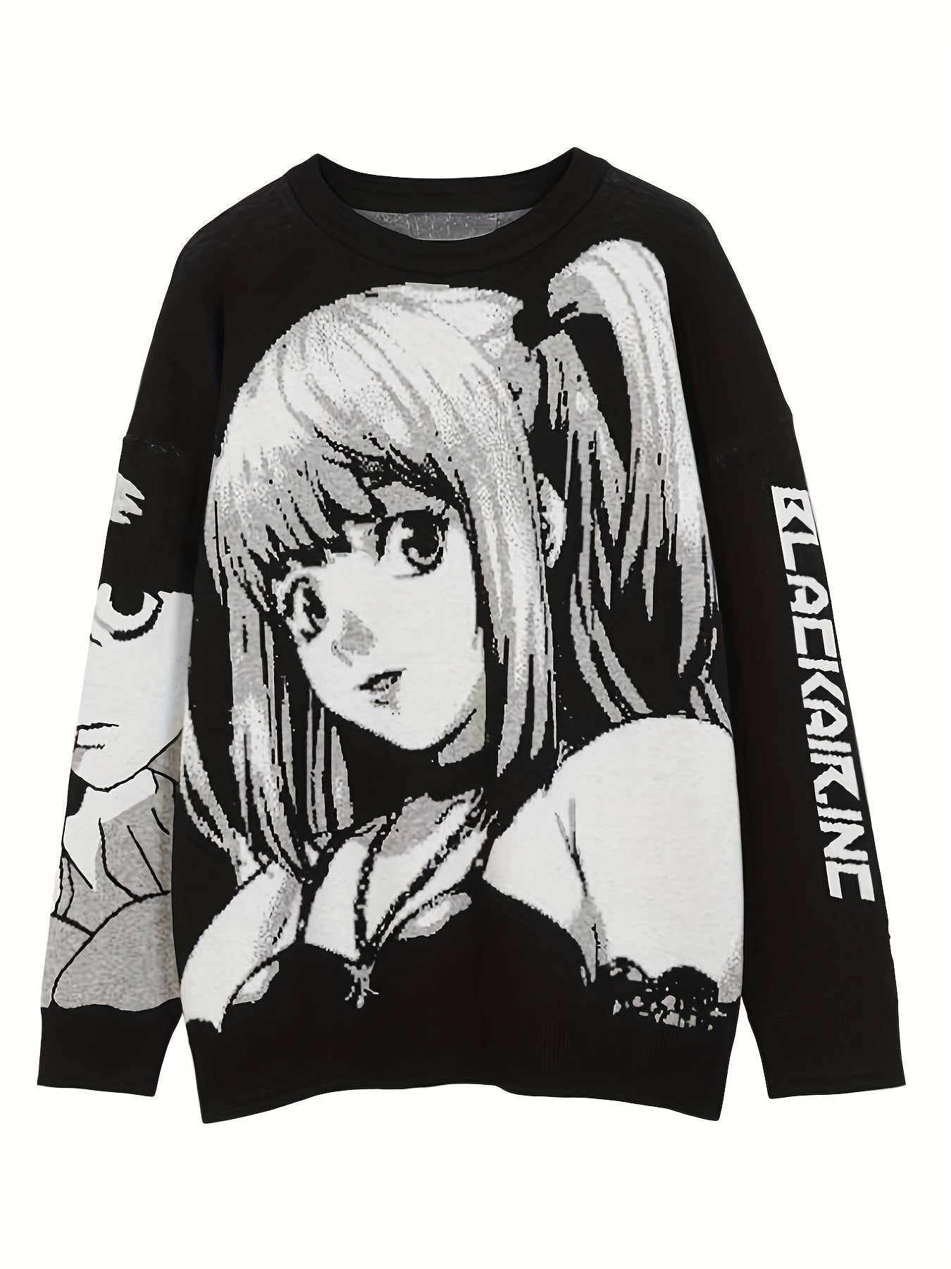 Womens Charming Anime Graphic Sweater - Soft Knit Long Sleeve Crew Neck - Bold Letter Print Pullover - Trendy Casual Fashion for Everyday Wear