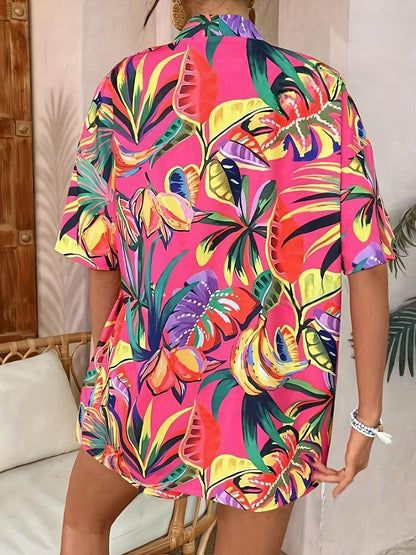 Vacation Chic Print Shorts Set - Pantsuits with Open Front Short Sleeve Top, Tie Front Shorts, and Relaxed Fit - Perfect for Women's Casual Outings and Travel Adventures