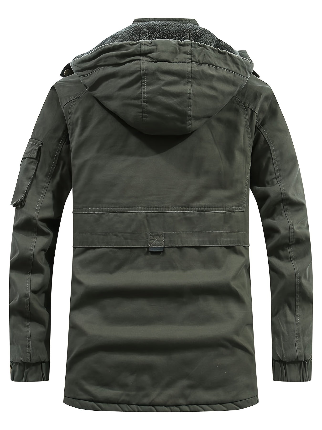 Men's Winter Hooded Jacket With Removable Hood And Fleece Lining - Warm Thickened Outdoor Work Jacket With Pockets