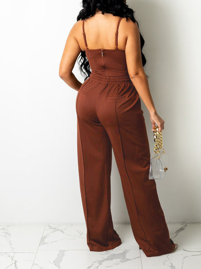 Summer Chic Pantsuit Set - Women's Solid Color Casual Outfit with Cami Top & Drawstring Pants - Comfortable, Breathable, and Versatile Clothing for Warm Weather