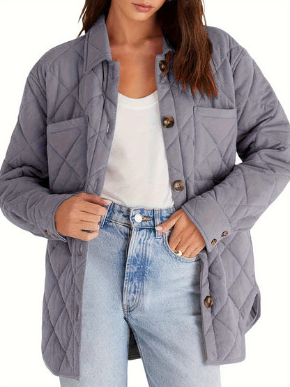 Womens Casual Lapel Collared Lightweight Quilted Jackets Fall Winter Warm Loose Puffer Outerwear