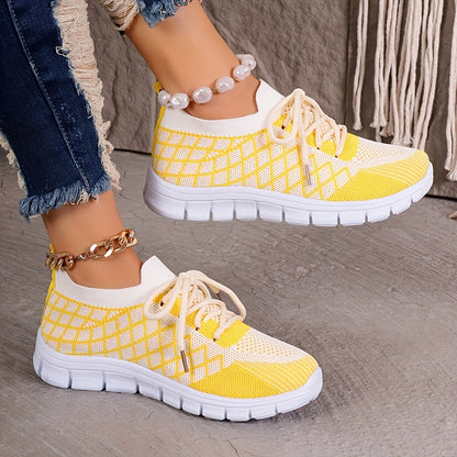 Comfortable Womens Breathable Knit Low Top Sneakers - Lightweight, Fabric Upper, Lace-Up Closure, PU Sole, Perfect for Daily Casual Wear and Athletic Activities