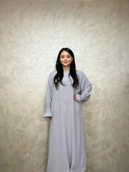 Luxurious Shirred Trim Lantern Sleeve Maxi Dress - Elegant Solid Color, Simple Loose Fit, Modest Chic, Women's Clothing for All Seasons