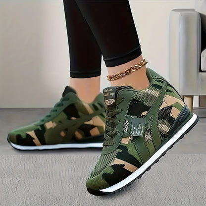 Stylish Camouflage Pattern Sneakers - Soft Cushioning, Breathable, Secure Closure, Fashion Lace Up - Ladies Comfortable Outdoor Hiking Trail Casual Wear Shoes